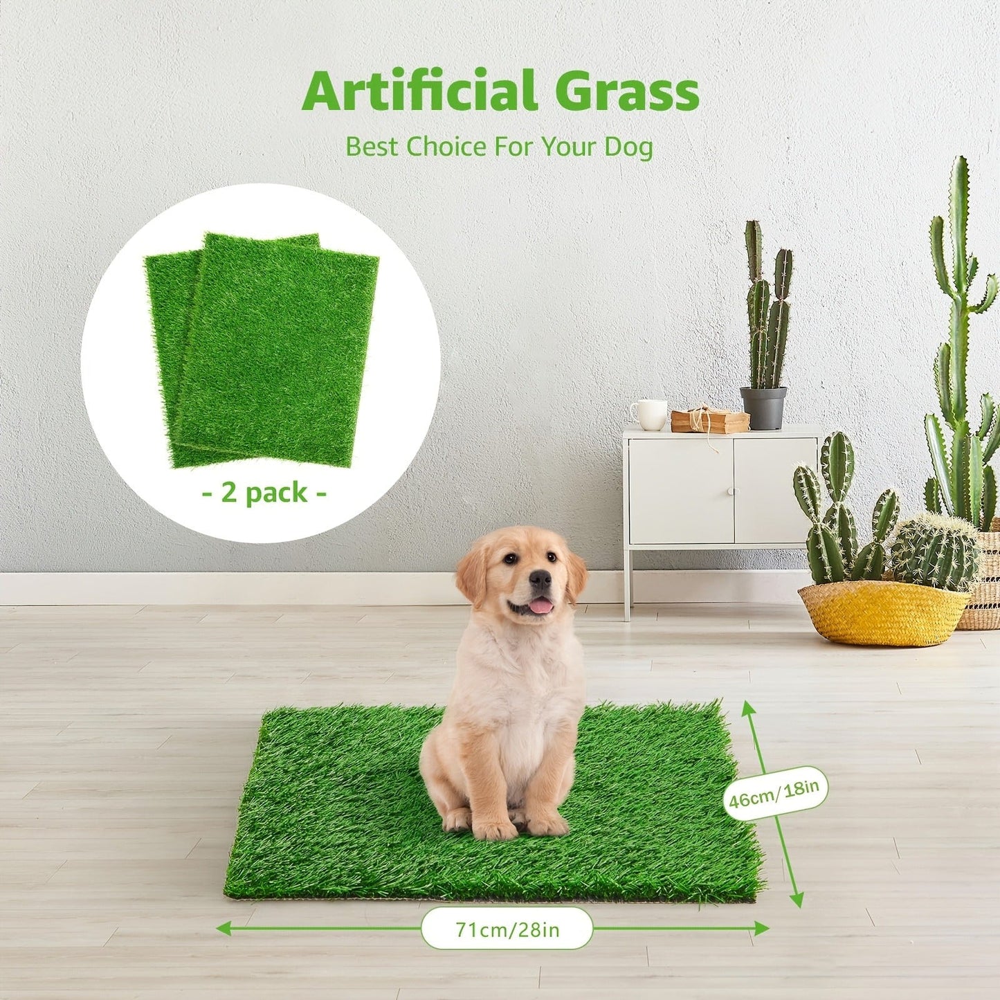 Dog Potty Training Grass Mat - 2 Pack Washable Artificial Turf Pad with Odor Control & Drainage, Reusable Indoor Outdoor Pet Pee Mat for Puppies & Adult Dogs
