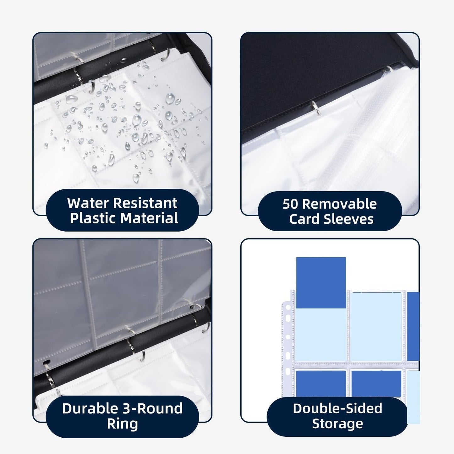 Trading Card Binder 900 Card Slots 9-Pocket 50 Pages PU Waterproof Zipper Closure 3-Ring D-Ring Removable Sheets for Baseball Football Basketball TCG MTG Sports Card Collection Storage Album