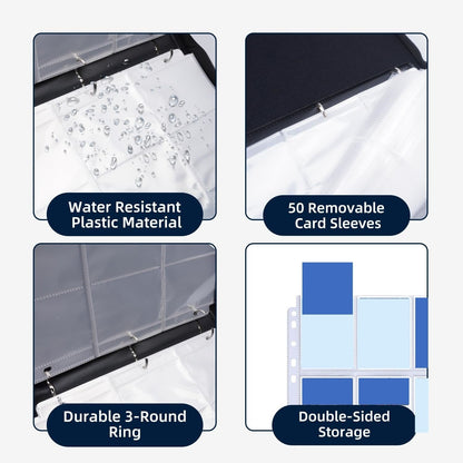 Trading Card Binder 900 Card Slots 9-Pocket 50 Pages PU Waterproof Zipper Closure 3-Ring D-Ring Removable Sheets for Baseball Football Basketball TCG MTG Sports Card Collection Storage Album