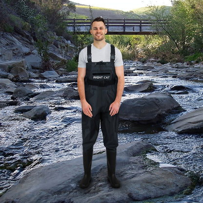 Waterproof Chest Waders for Men – Bootfoot PVC Fishing Suit with H-Back Suspenders, Anti-Slip Rubber Boots | Sizes 7.5–13 | Ice Fishing, Fly Fishing, Saltwater & Hunting