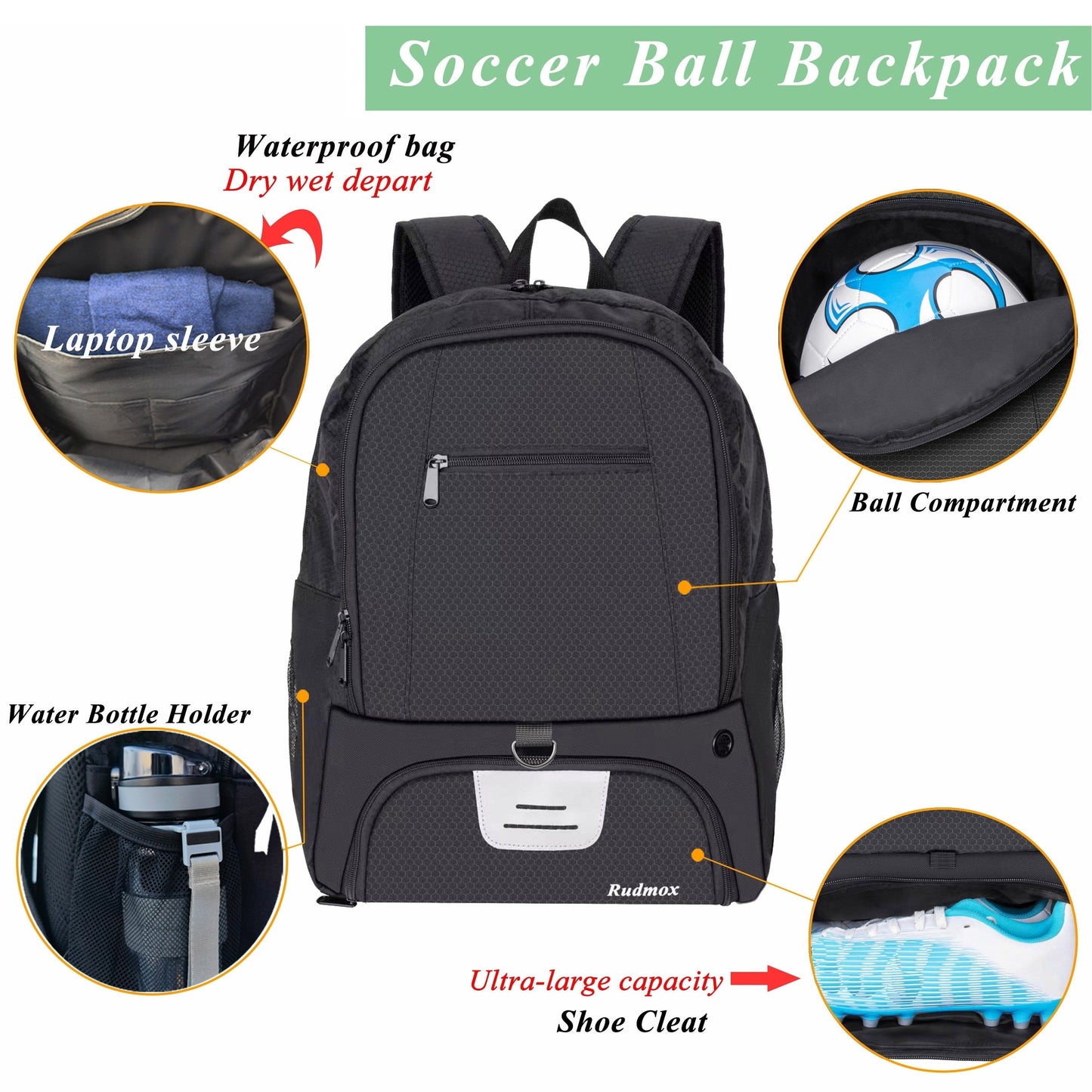 Soccer Ball Backpack – Sports Bag with Cleat & Ball Compartment