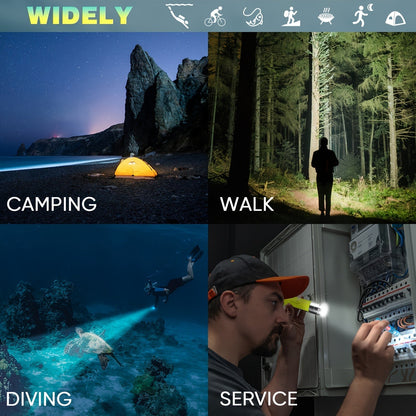 Scuba Diving Flashlight 2-Pack – Waterproof 80ft T6 LED 500 Lumens, Rechargeable 18650 USB, 3 Modes Rotary Switch Dive Light for Snorkeling, Caving & Outdoor Activities (Batteries & Chargers Included)