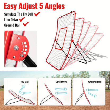 Baseball Pitchback Net Rebounder Angle Adjustable Pitch Trainer for Grounder and Fly Ball Practice Baseball Softball Pitching Throwing Fielding Rebound Net for Players Aged 13 and Up Solo Training Aid