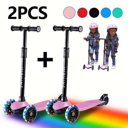 Kids 3-Wheel Scooter 2-Pack Light-Up Wheels Adjustable Height Lean to Steer, Wide Deck