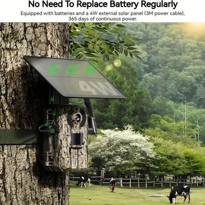 4G LTE Solar Trail Camera – 2K 1440p, No-Glow Night Vision 75ft, 0.2s Trigger, Built-in SIM, Remote Viewing, Wildlife Hunting Camera