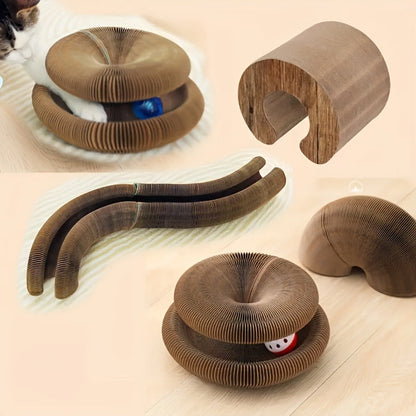 Cat Scratching Board with Ball Track & Bells - Foldable Organ Cardboard Scratcher Pad, Interactive Cat Toy for Indoor Cats, Wear-Resistant Corrugated Scratch Lounge