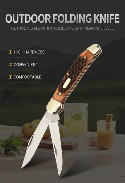 Folding Pocket Knife Handcrafted Multi-Tool with White Copper Finish, Wood Grain & Cow Bone Handle – Portable EDC Blade for Camping, Hunting & Everyday Carry, Best Gift for Men