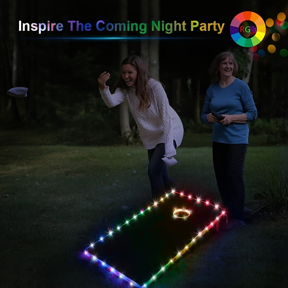 Cornhole Lights LED Ring & Board Edge Lights 17 Colors 7 Modes with Remote Control for Standard Cornhole Board 4ft x 2ft Night Games Backyard Party Tailgate Outdoor Fun Battery Powered