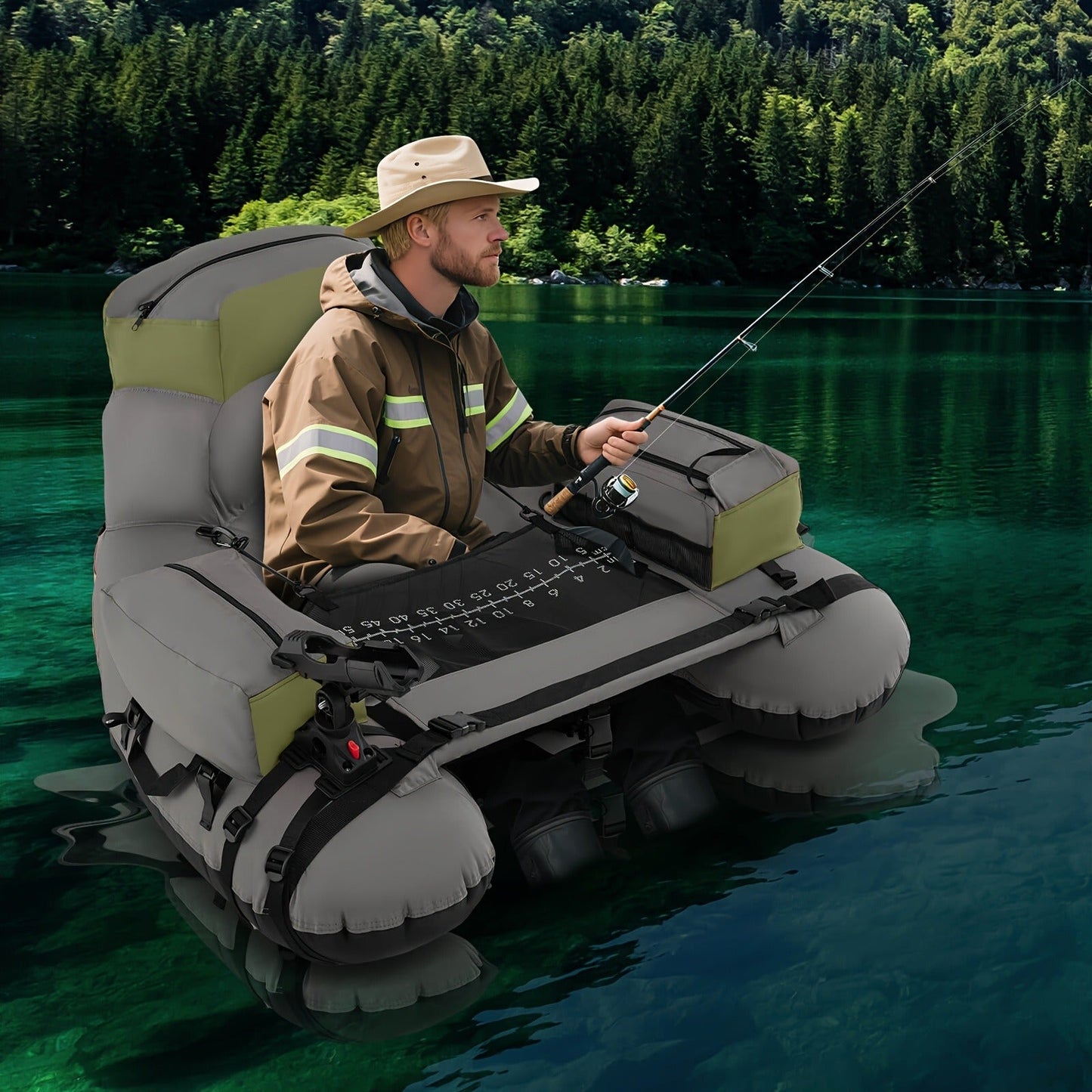 Inflatable Fishing Float Tube 350 LBS – Portable Belly Boat with Aluminum Paddle, Fish Ruler & Rod Holder | 600D PVC Backpack Float Tube for Lake, River & Sea Angling | Inflates in 15 Min, 13.5 LBS