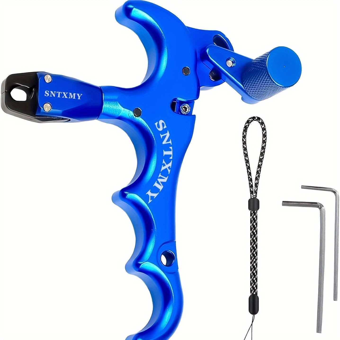 Archery Bow Release Aid for Compound Bow - 360° Rotating Aluminum Thumb Trigger Wrist Strap Release with Adjustable Sensitivity for Hunting & Target Shooting, Black Red Blue Grey