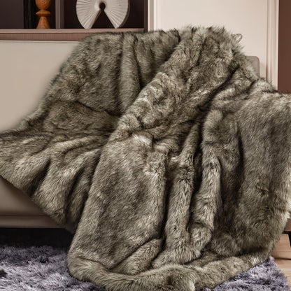 Faux Fur Throw Blanket 1060GSM Luxury - Super Soft Reversible Plush Mink Blanket for Bed Couch Sofa, Oversized Heavy Weight Cozy Blanket, Leopard Animal Print & Solid Colors, Throw & Twin Size
