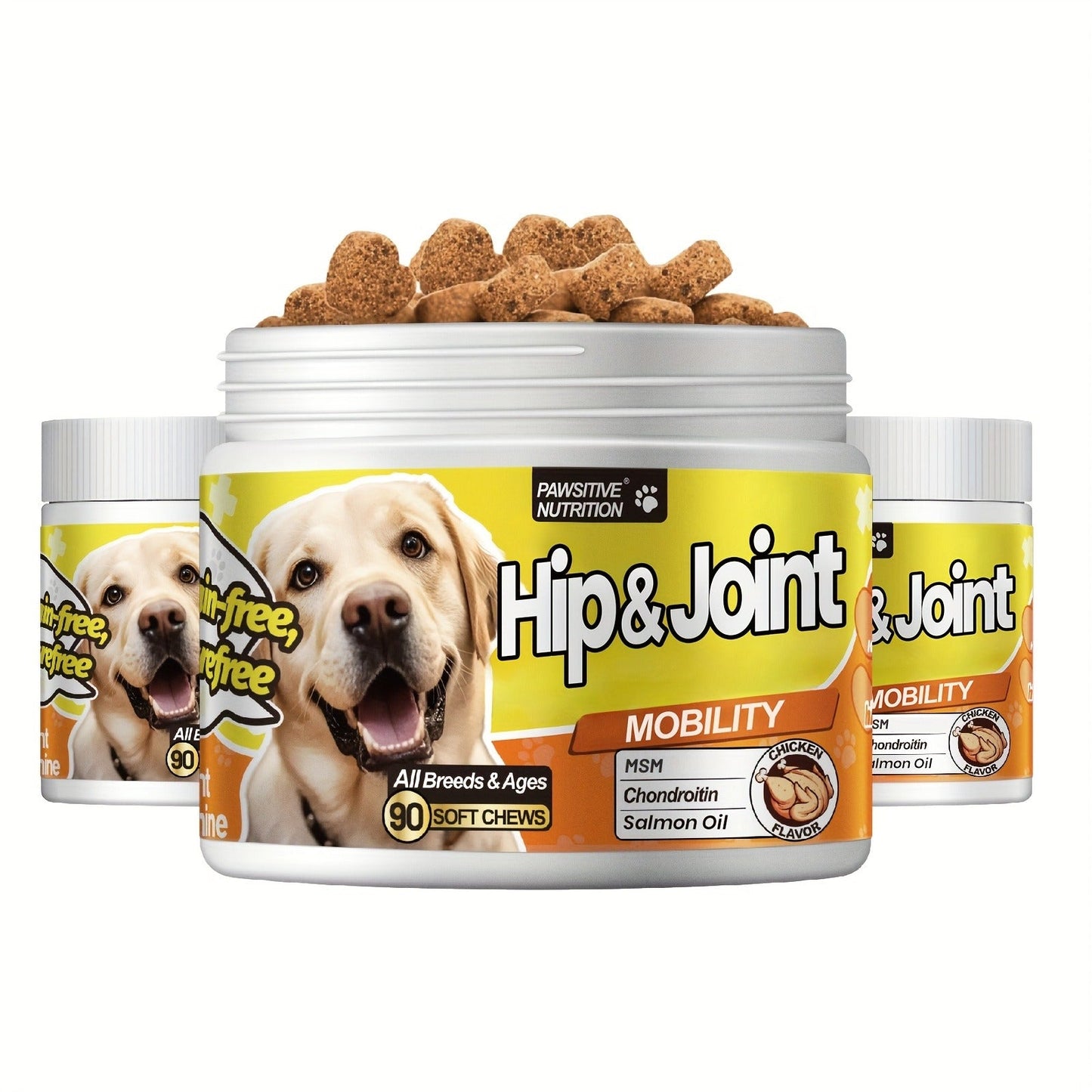 Hip & Joint Supplement for Dogs with Glucosamine & Chondroitin - MSM, Alaskan Salmon Oil Soft Chews for Mobility & Flexibility, Advanced Joint Care for All Breeds, Chicken Flavor, 90 Count