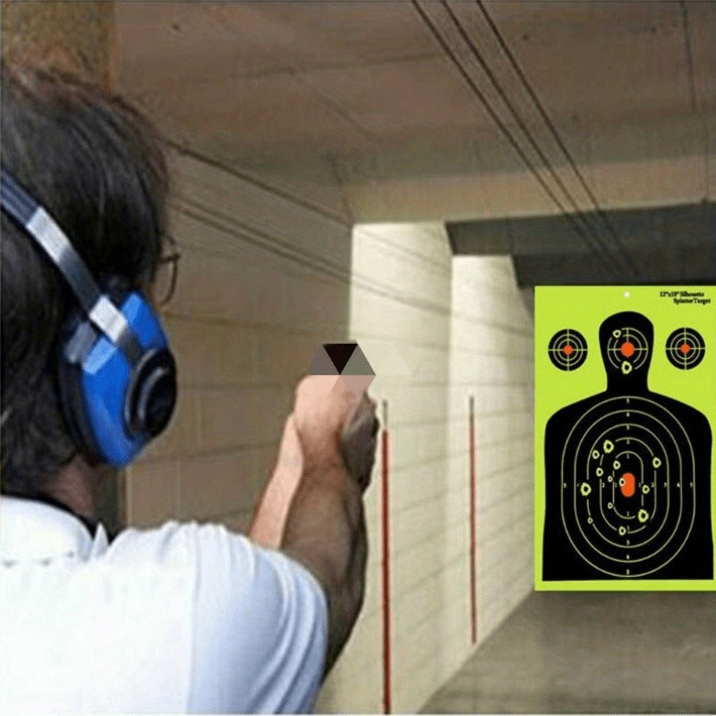 Splatter Shooting Targets Human Silhouette 20 Pack – Reactive Glow Fluorescent Paper Range Targets for Pistol, Rifle & Archery Training | High-Visibility Shot Placement Feedback