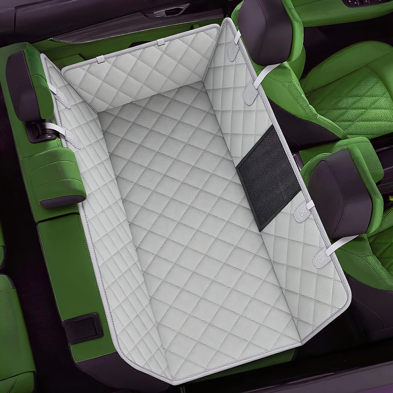 Dog Car Seat Cover for Back Seat - Waterproof Oxford & TPU Pet Seat Protector with Anti-Slip Base, Side Flaps, Seat Belt Openings & Mesh Window, Machine Washable Dog Car Cover for SUVs & Vehicles