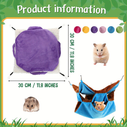 Small Animal Hammock 6pcs 3-Layer Hanging Cage Bed for Ferret Guinea Pig Rat Squirrel Chinchilla, Pet Cage Accessories Sleeping Playing Hammock Set 6 Colors, Ferret Bed Cage Accessories