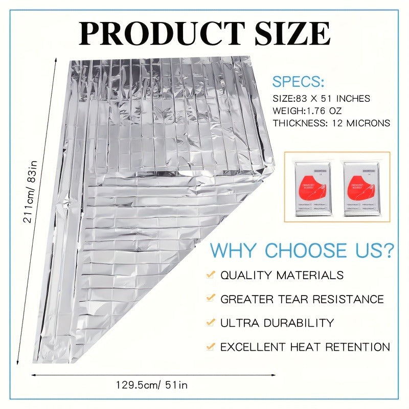 Emergency Mylar Thermal Blanket 52"x82" Reflective Foil Survival Blanket for Camping Hiking Outdoor First Aid Kit Weather Protection Ground Cover