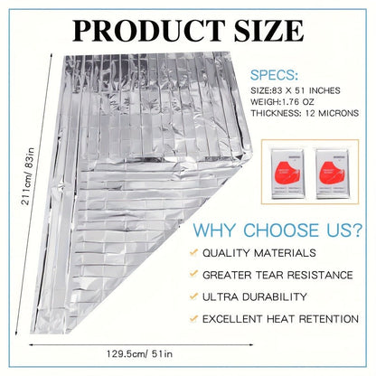 Emergency Mylar Thermal Blanket 52"x82" Reflective Foil Survival Blanket for Camping Hiking Outdoor First Aid Kit Weather Protection Ground Cover