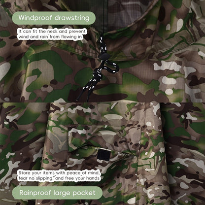Waterproof Rain Poncho Digital Camouflage - Lightweight Polyester Raincoat for Hiking Camping Mountain Climbing Outdoor Sports, One Size Unisex Emergency Rain Jacket with Smooth Lining