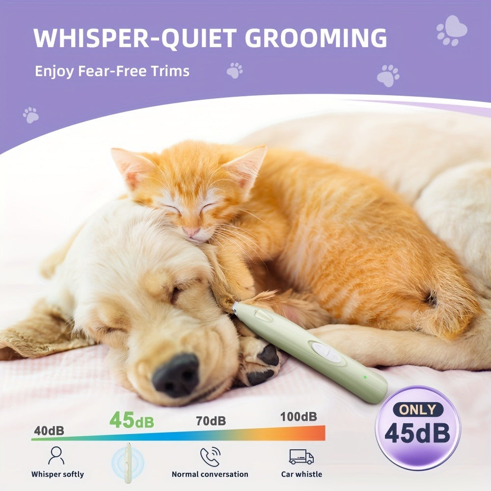 Dog Paw Trimmer with LED Light – Rechargeable Pet Hair Clipper for Paws, Eyes, Face & Rump, Stainless Steel Blades, Quiet Motor for All Breeds