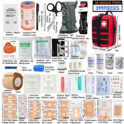 First Aid Kit 399pcs / 99pcs Professional Portable Survival Gear with Splints Scissors Tweezers for Hiking Camping Hunting Car Travel Emergency