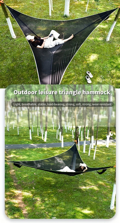 Outdoor Triangle Hammock Multi-Person – Large Aerial Tree Tent, Mesh Swing Camping Hammock for Backyard, Camping & Relaxing – Durable Hanging Hammock for Adults & Kids