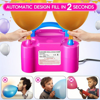 Electric Balloon Pump Double Nozzle 600W – Portable Fast Balloon Blower Inflator for Party Decoration, Birthday, Wedding & Events, 110V-120V, Multiple Colors with Optional Balloon Kit (Green, Rose Red, Pink, Blue, Orange)