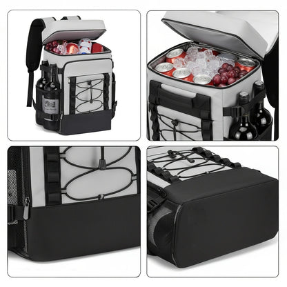 Insulated Cooler Backpack Leakproof Thermal Lunch Bag, Large Capacity Waterproof Cooling Rucksack for Camping, Hiking, Picnic & Beach, Foldable Soft Cooler Bag for Men & Women, Black & Grey