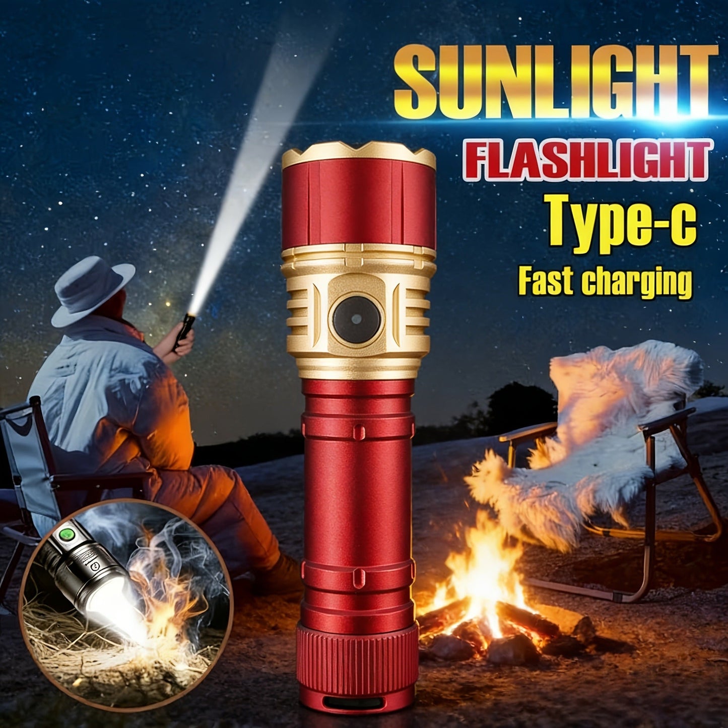 Ignition Flashlight with Fresnel Lens – 21700 Lithium 3500mAh Ultra Long Runtime, Aluminum Alloy Tactical Adjustable Beam, Outdoor Survival Torch for Camping, Fishing, Power Outage & Night Riding