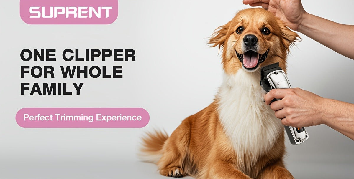 Dog Grooming Clippers Professional Kit - Low Noise Rechargeable Pet Hair Trimmer with Ceramic Blade, 8 Guards, Scissors & Comb for Dogs, Cats & Thick Coats