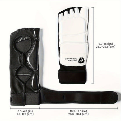 Taekwondo Sparring Gear Set Half Finger Gloves Hand & Foot Protectors with Wrist Wraps & Ankle Support for Boxing Kickboxing Men Women