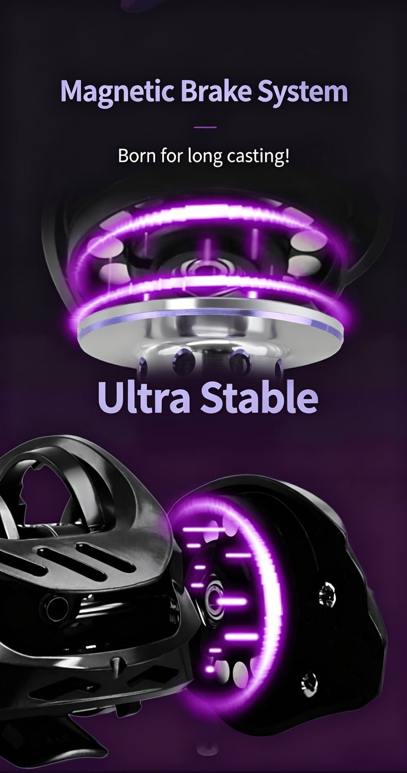 Baitcasting Reel 7.2:1 High-Speed Gear Ratio, 5+1 Ball Bearings 17.64LB Max Drag, Lightweight Freshwater Saltwater Bass Fishing Reel, Left & Right Hand Retrieve, Black Purple