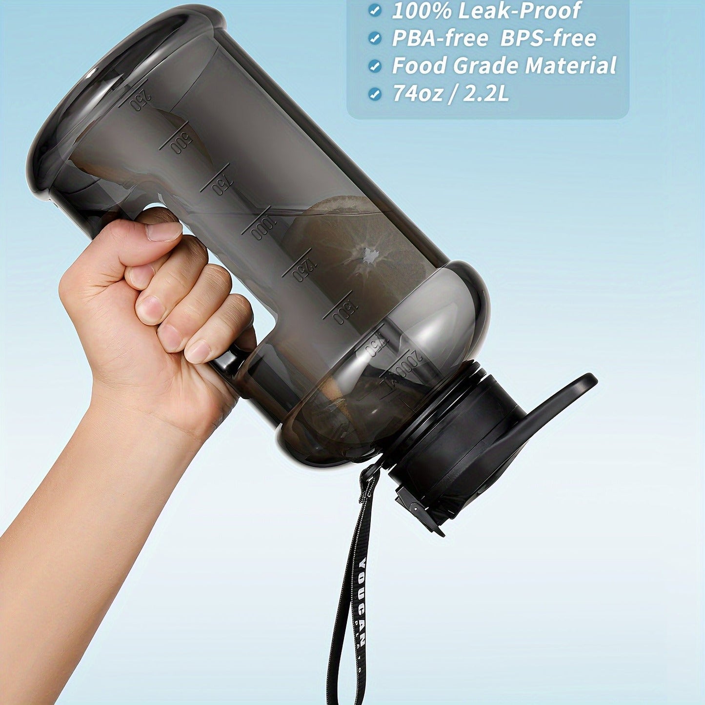 Half Gallon Water Bottle 74oz with Insulated Sleeve, Straw & Time Marker – BPA Free Leakproof Large Sports Jug with Carrying Handle & Strap for Gym, Fitness & Outdoor