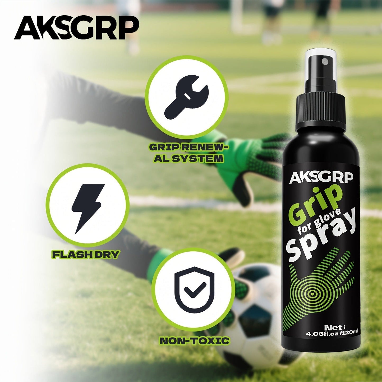 Goalkeeper Glove Grip Spray – Anti-Slip Adhesive Formula for Adult Soccer Goalies | 30ml / 50ml / 120ml