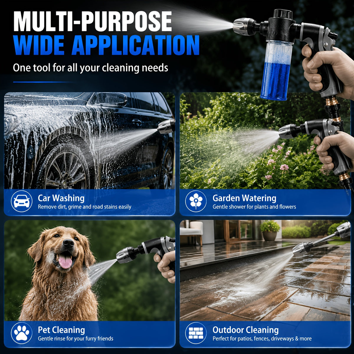 High-Pressure Car Wash Gun with Extended Spray Rod, Durable Hose Nozzle, Adjustable Spray And Leak-Proof Design, Suitable for Washing Trucks/Suvs/Rvs And Cleaning Driveways, Decks, And Gardens, Without Battery