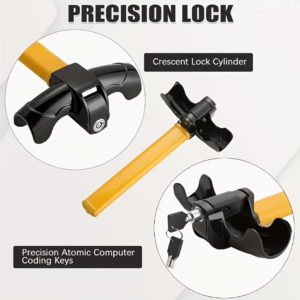 Universal Car Steering Wheel Lock Anti-Theft T-Bar – Heavy-Duty Thick Steel, Cut-Resistant, Computer-Coded Crescent Cylinder, Stops Keyless Entry Robbery, Fits All Vehicles, Includes 2 Keys