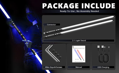 Light Up Dueling Saber 78" with 16 Color Lights & 3 Movie Sounds – 2-in-1 Dark Phantom Sword Single or Double Player – Halloween Cosplay Birthday Christmas Party Gift