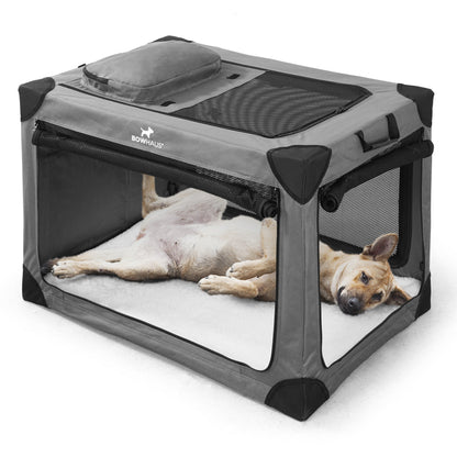 Soft Dog Crate Collapsible 4 Mesh Door – Portable Travel Dog Kennel, 360° Ventilation, 2 Ways to Fold, Indoor Outdoor Car Use, Waterproof Soft-Sided Dog Crate 36 & 42 Inch