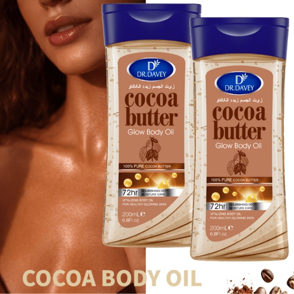 Cocoa Butter Body Oil Set 2 Pcs - Pure Cocoa Radiant Glow Gel Oil, Non-Greasy Fast Absorbing Moisturizing Body Oil for Dry Skin, Deep Hydration Body Care for Women All Seasons