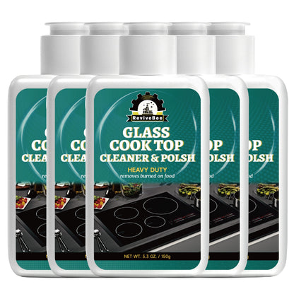 Glass Cooktop Cleaner and Polish – Powerful Stain Remover, Removes Oil Film, Water Spots & Burnt-On Residue, Long-Lasting Surface Protection for Ceramic & Induction Cooktops – 5 Pack Value Set