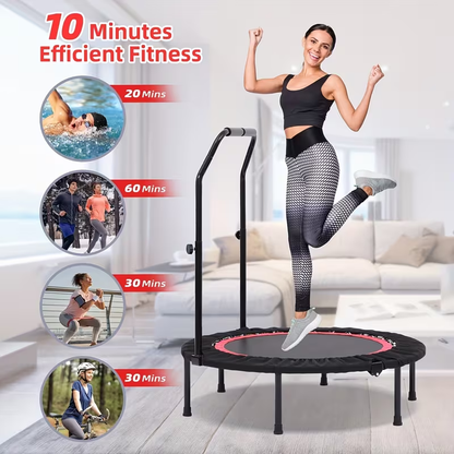 Mini Trampoline Rebounder 40" for Adults 330LB Capacity with Balance Bar Indoor Outdoor Fitness Cardio Exercise Trampoline