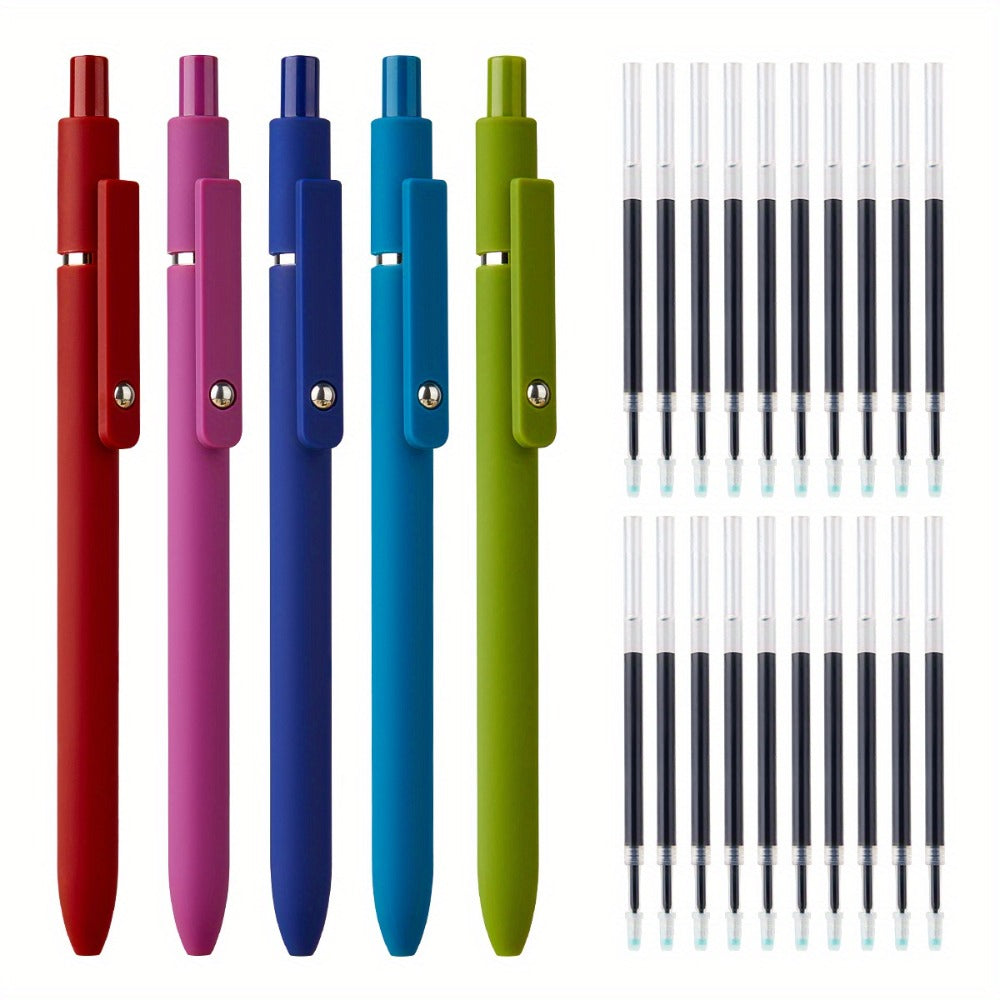 Gel Pen Set 25-Pack – 5 Multicolor Pens + 20 Black Refills 0.5mm Fine Point Quick-Drying Smooth Writing No Feather Ink for Office School Journaling Gifting Vintage Morandi Gradient