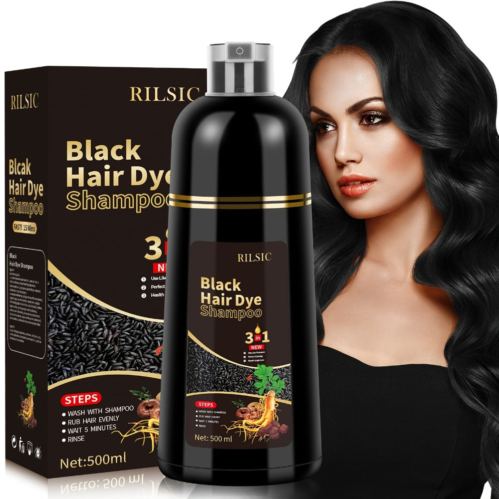 3-in-1 Hair Color & Gray Coverage Shampoo Ammonia-Free Natural Herbal Formula — Colors Covers & Cleanses in Minutes, 30-Day Lasting Color, 16.91oz / 500ml for Men & Women All Hair Types