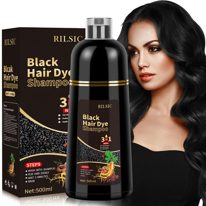 3-in-1 Hair Color & Gray Coverage Shampoo Ammonia-Free Natural Herbal Formula — Colors Covers & Cleanses in Minutes, 30-Day Lasting Color, 16.91oz / 500ml for Men & Women All Hair Types
