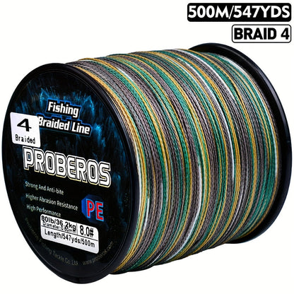 Braided Fishing Line 4 Strand 500M/547Yds - Abrasion Resistant Zero Stretch Superline 6LB-80LB, Multi-Color, Gray/Green/Camo