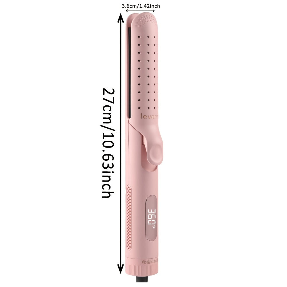 2-in-1 Curling Iron & Hair Straightener 360° Adjustable 5-Level Hot Cold Air Dual Voltage Fast Heat Salon Curler for Long Short Hair Women Black Pink