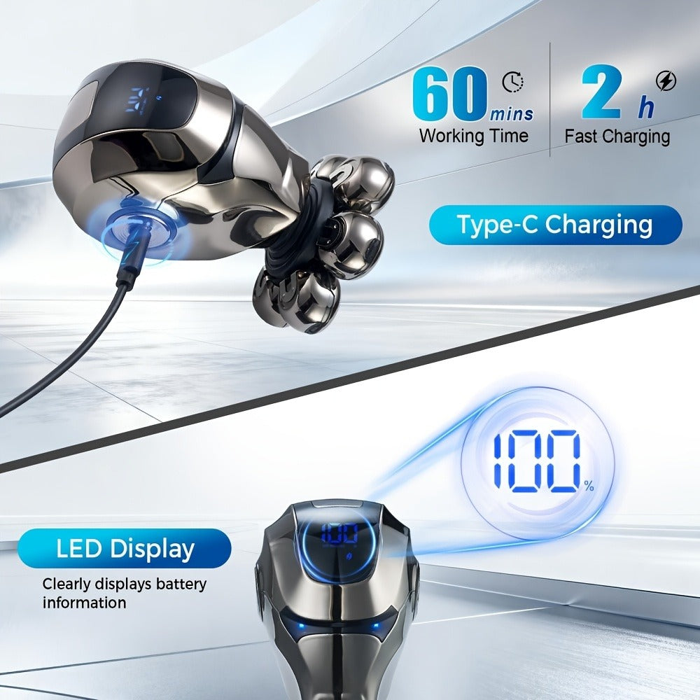 8D Electric Head Shaver for Men IPX5 Waterproof Wet Dry Rotary Shaver LED Digital Display Beard Nose Hair Trimmer Multi-Function Kit WK5810 ZN6100 Replacement Blades