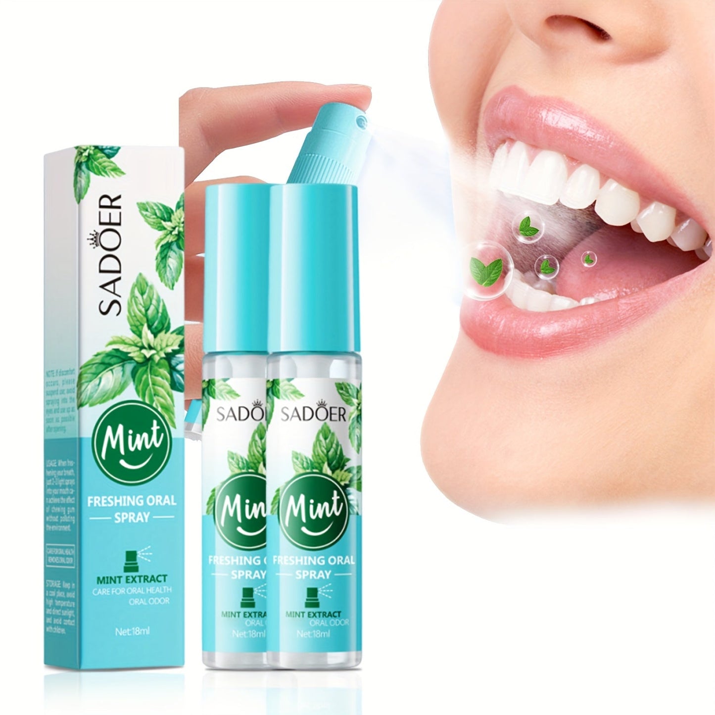 Mint Breath Spray with Tea Tree Essence Portable Oral Freshener — Fast-Acting Compact Pocket-Size Mouth Spray for On-the-Go Fresh Breath, Available in 2-Pack & 4-Pack Gift Set