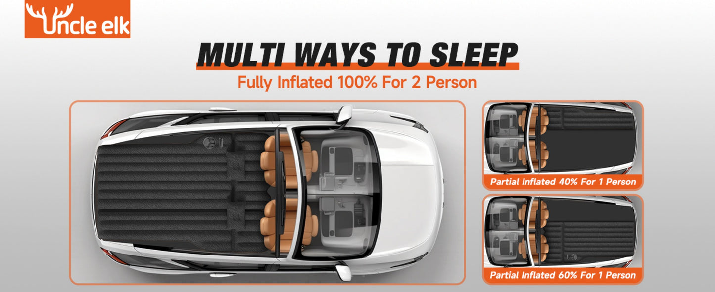 SUV Air Mattress for Camping Inflatable Car Bed with Air Pump 2 Pillows Flocking Surface Portable Sleeping Pad for SUV Backseat Road Trip Family Travel, Black