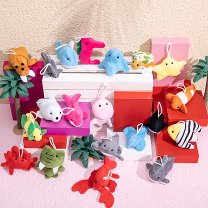 Mini Sea Animal Plush Toys Bulk 24 Pack – Stuffed Ocean Animal Keychain Set for Party Favors, Pinata Fillers, Goodie Bag Stuffers, Easter Basket Fillers, Classroom Prizes, Birthday Christmas Gifts for Kids