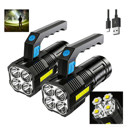XHP90 Tactical Flashlight 2 Pack 300 Lumen 4 Modes USB Rechargeable 18650 Camping Light with Battery Display 200m Beam